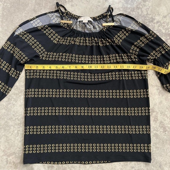 Michael Kors Cold Shoulder Black Blouse Gold Logo Hardware Strappy Blouse Size M - Picture 4 of 11